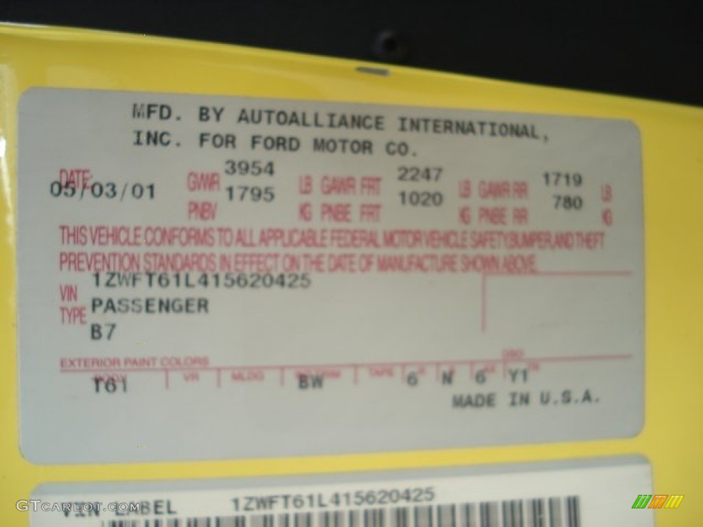 2001 Mercury Cougar V6 Color Code Photos