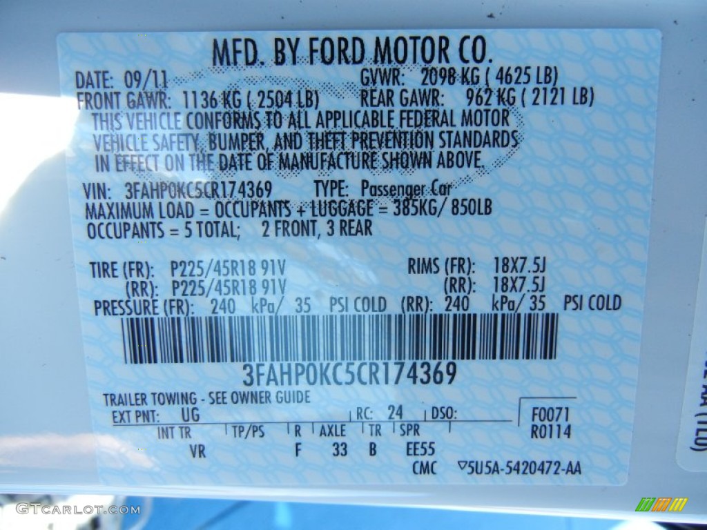 2012 Ford Fusion Sport Color Code Photos