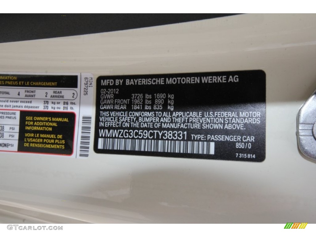 2012 Mini Cooper S Clubman Hampton Package Info Tag Photo #61992465