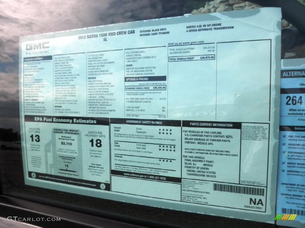 2012 GMC Sierra 1500 SL Crew Cab 4x4 Window Sticker Photo #61994352