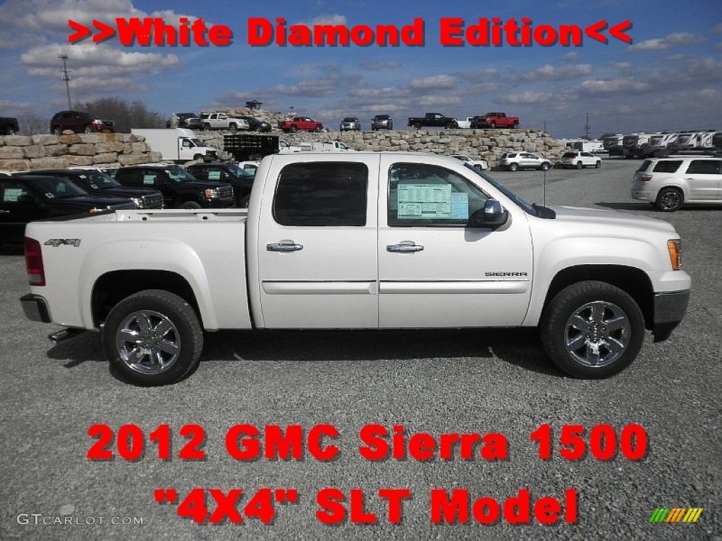 2012 Sierra 1500 SLT Crew Cab 4x4 - White Diamond Tricoat / Very Dark Cashmere/Light Cashmere photo #1