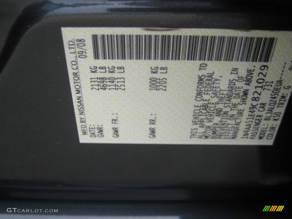2009 Maxima Color Code K50 for Dark Slate Metallic Photo #61995387