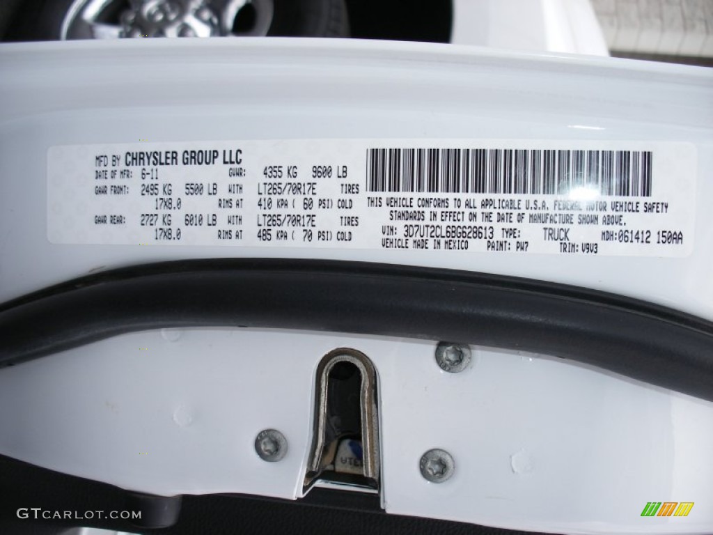 2011 Ram 2500 HD Color Code PW7 for Bright White Photo #61996929