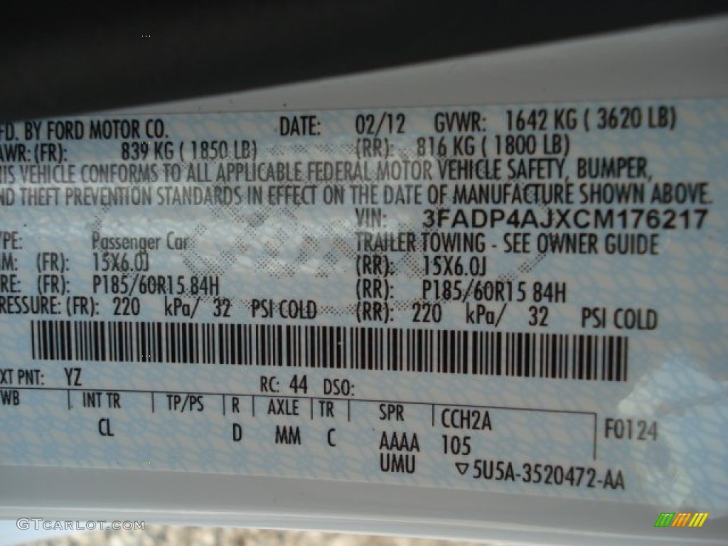 2012 Fiesta Color Code YZ for Oxford White Photo #61998593