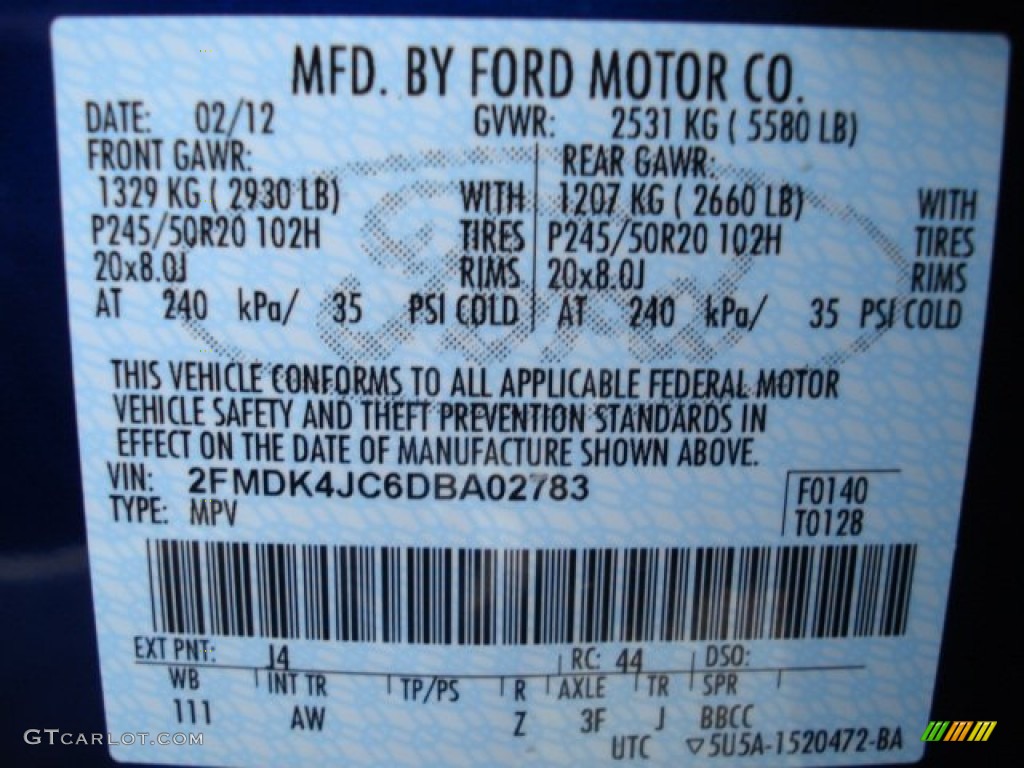 2013 Edge Color Code J4 for Deep Impact Blue Metallic Photo #62001021