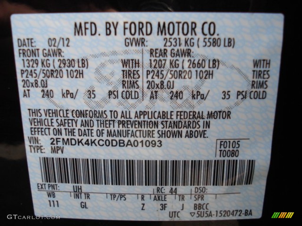2013 Edge Color Code UH for Tuxedo Black Metallic Photo #62001194