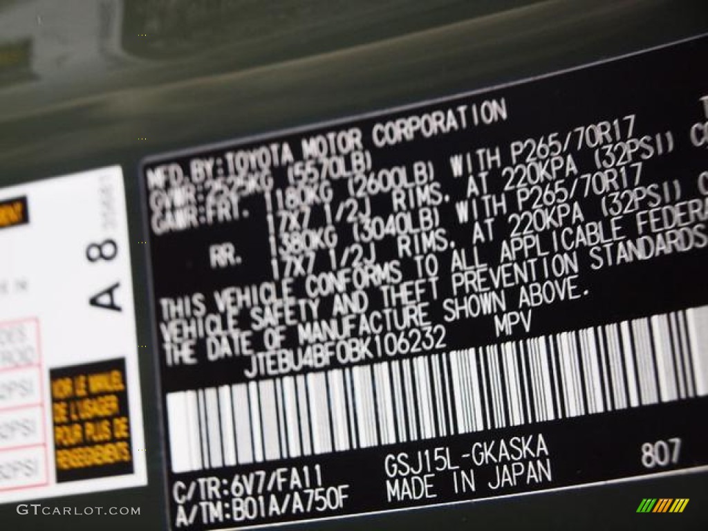 2011 FJ Cruiser Color Code 6V7 2011 FJ Cruiser Color Code 6V7