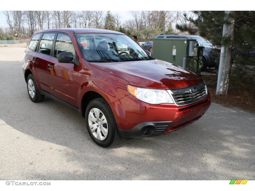 2009 Forester 2.5 X - Camellia Red Pearl / Platinum photo #1