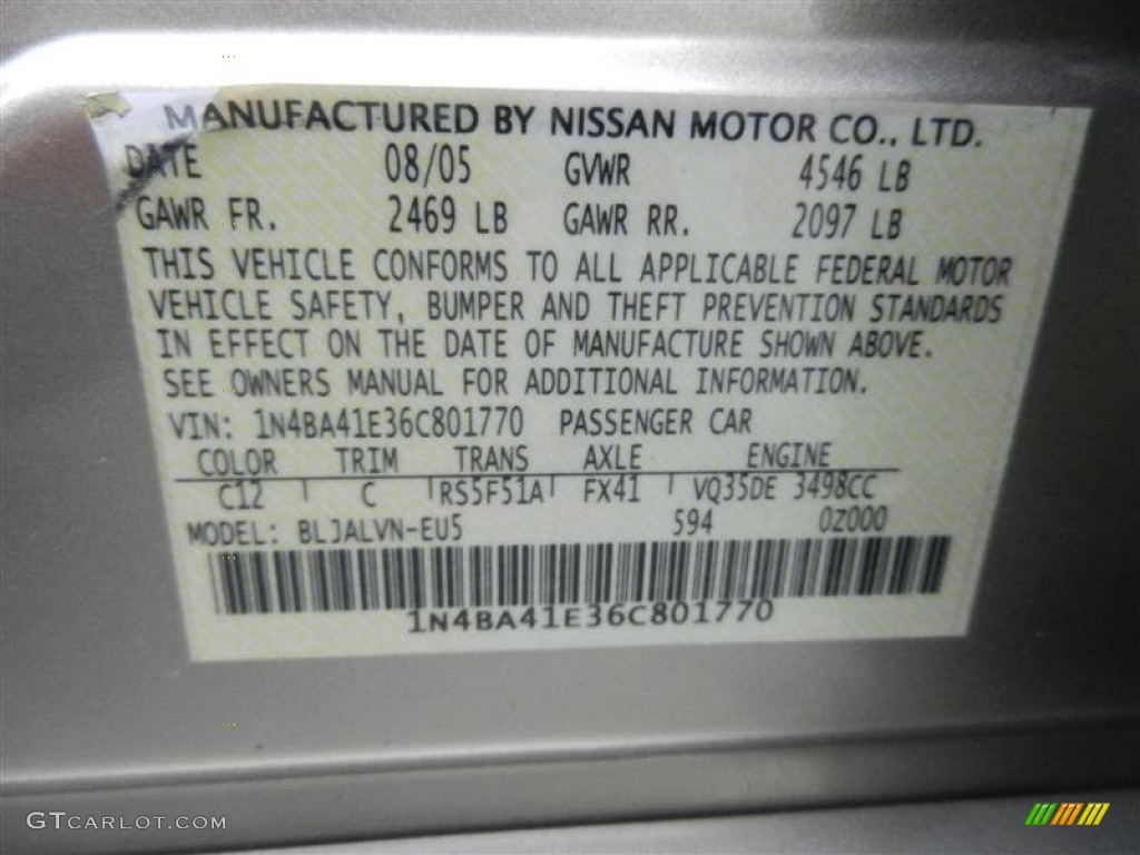 2006 Maxima Color Code C12 for Coral Sand Metallic Photo #62008686