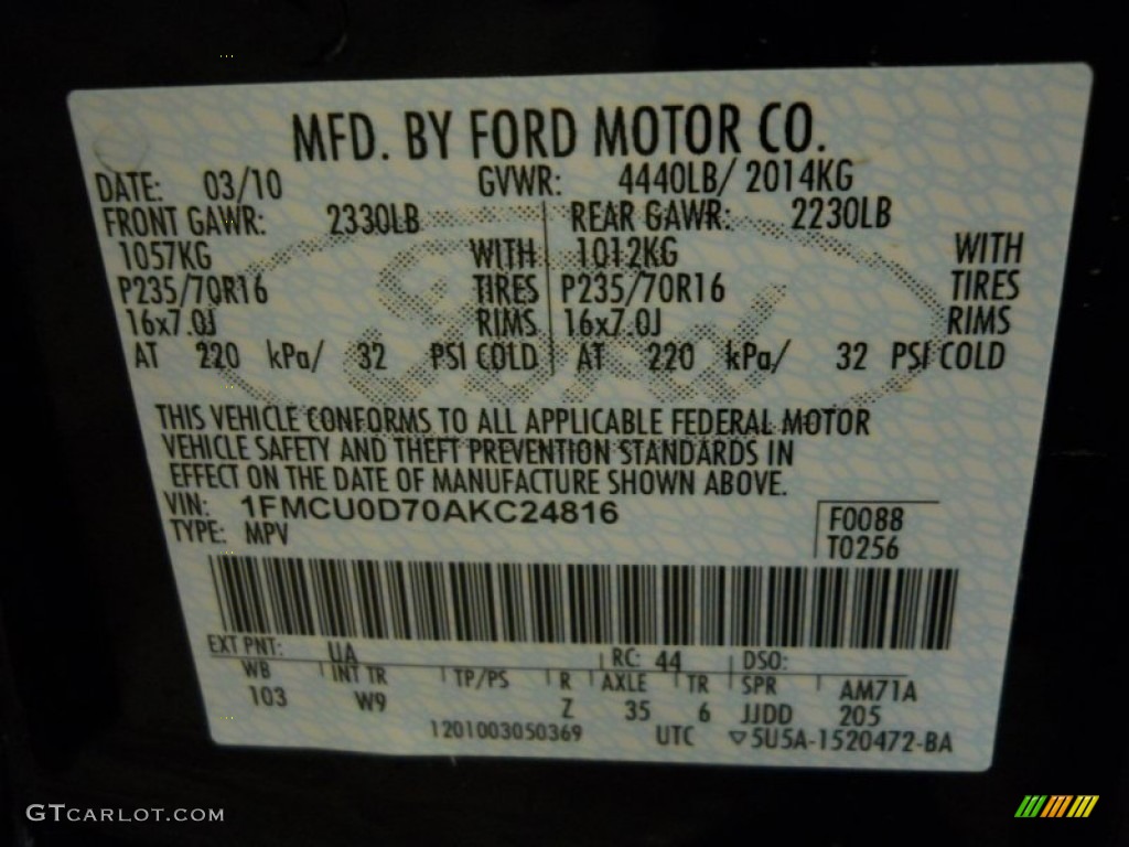 2010 Escape Color Code UA for Black Photo #62010794