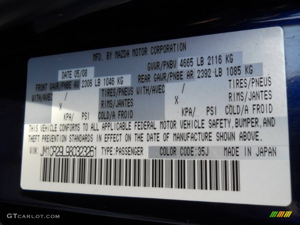 2008 Mazda MAZDA5 Grand Touring Color Code Photos
