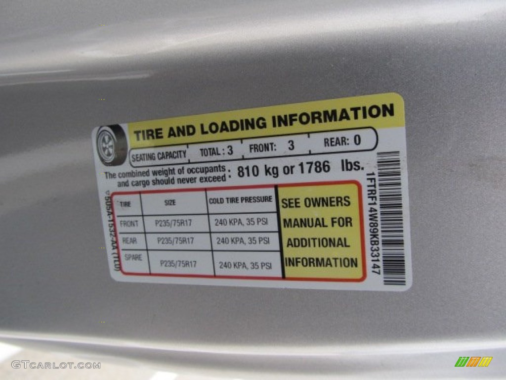 2009 Ford F150 XL Regular Cab 4x4 Info Tag Photos