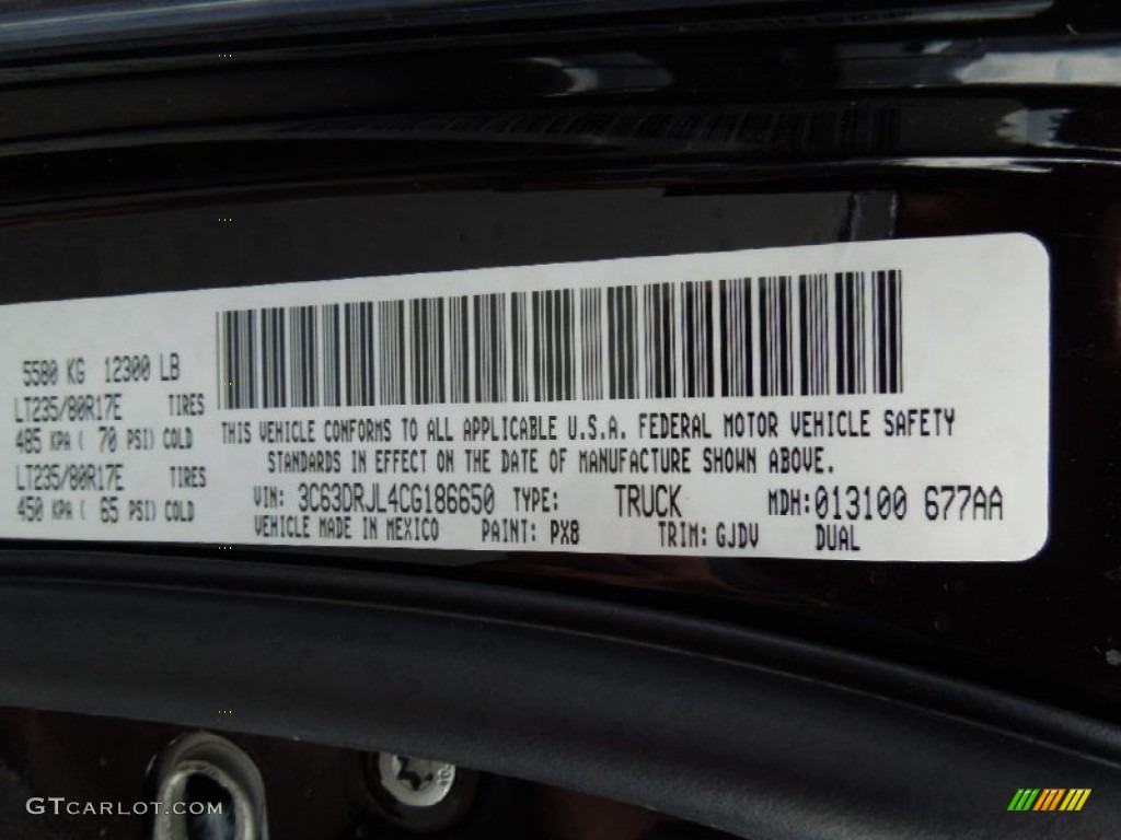 2012 Ram 3500 HD Color Code PX8 for Black Photo #62017728