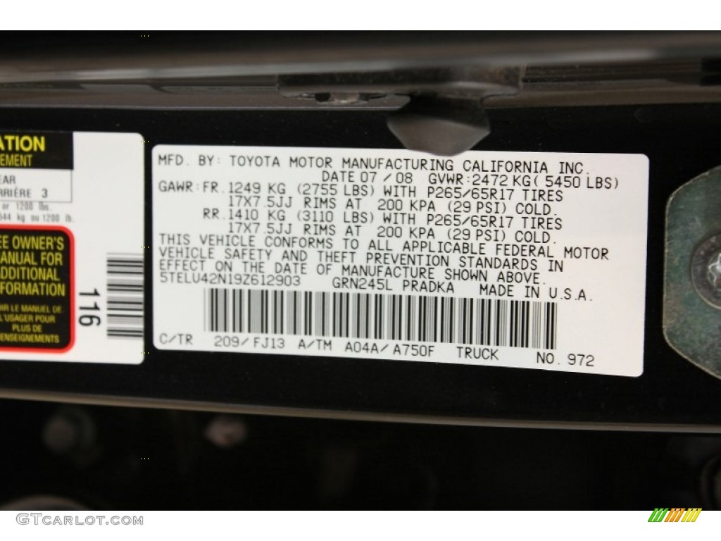 2009 Tacoma Color Code 209 for Black Sand Pearl Photo #62032539
