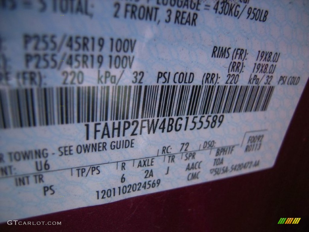 2011 Taurus Color Code U6 for Red Candy Photo #62035269