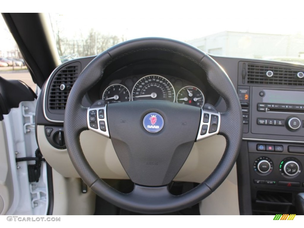 2009 Saab 9-3 Aero Convertible Parchment Steering Wheel Photo #62038572