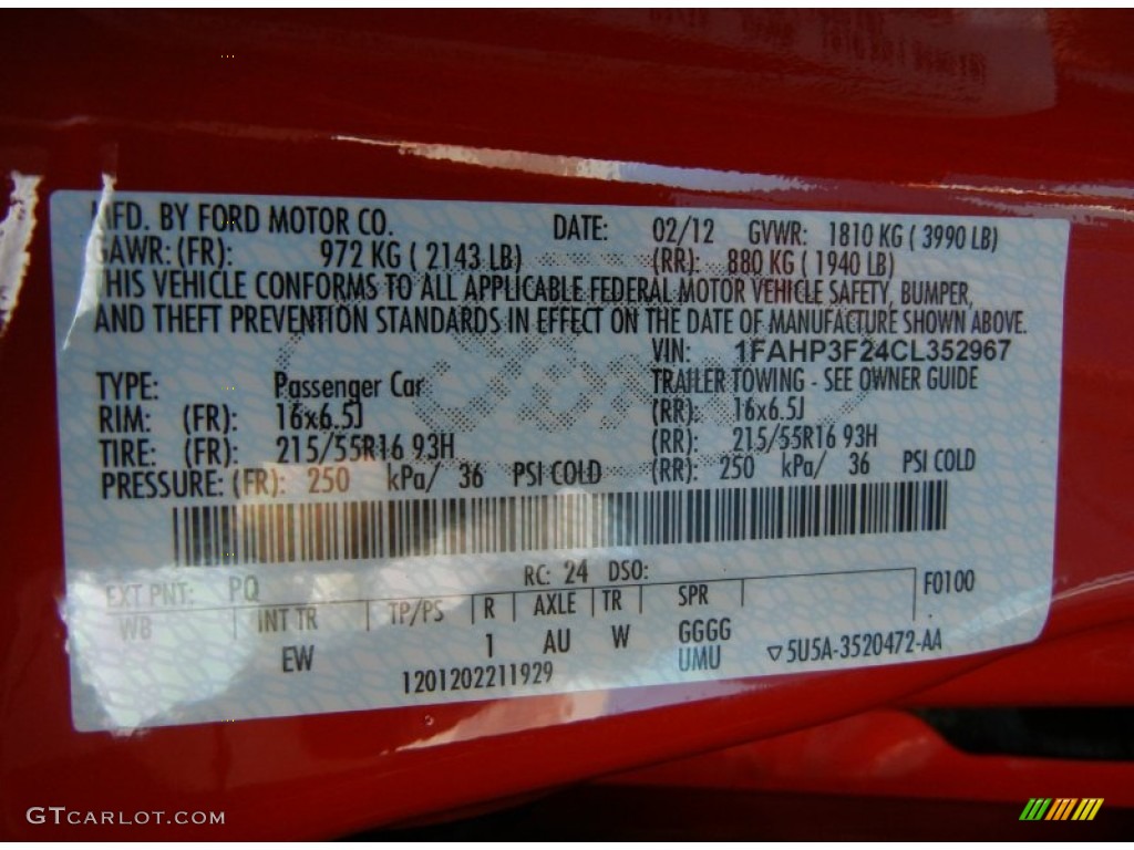 2012 Focus Color Code PQ for Race Red Photo #62038964