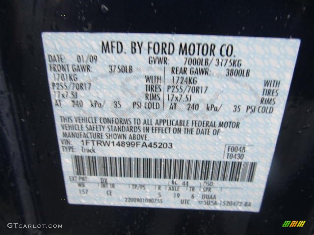 2009 Ford F150 XL SuperCrew 4x4 Color Code Photos