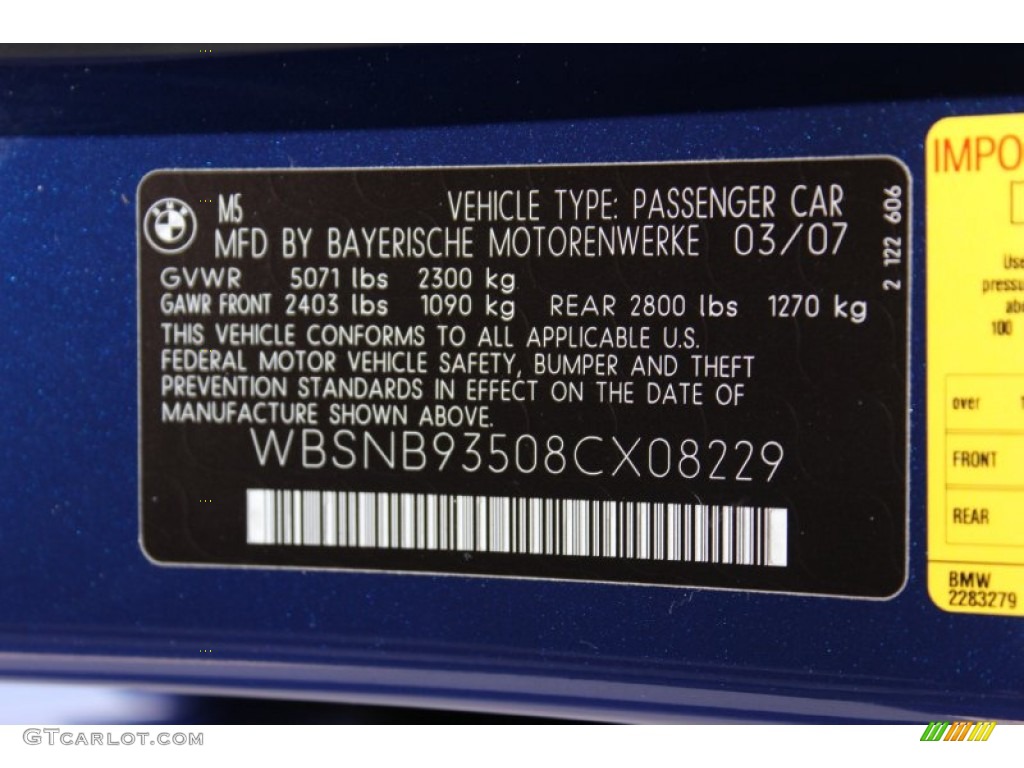 2008 BMW M5 Sedan Info Tag Photo #62053987