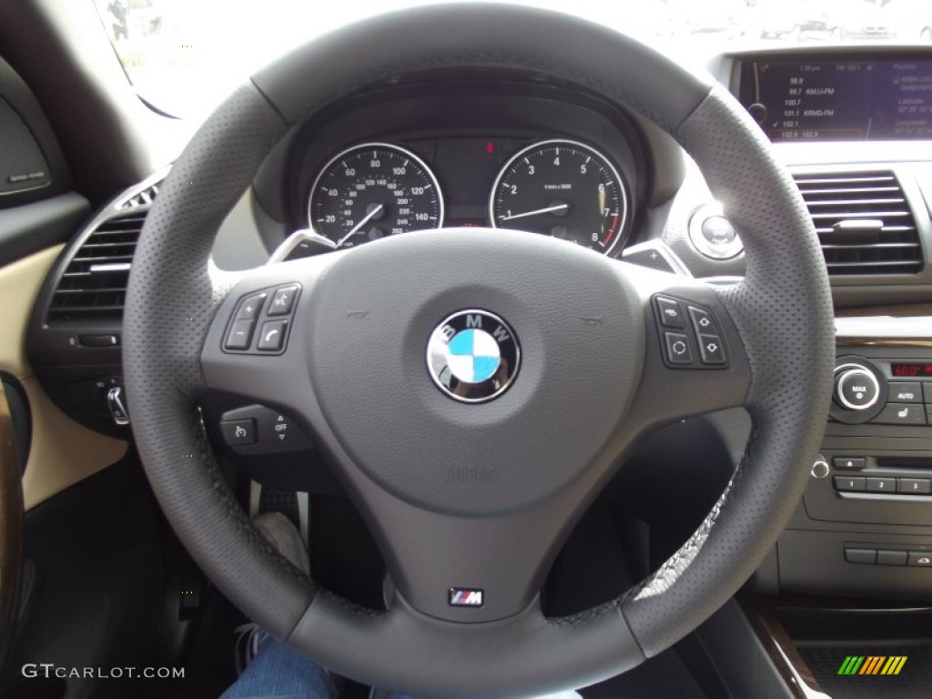 2012 BMW 1 Series 135i Convertible Savanna Beige Steering Wheel Photo #62054946