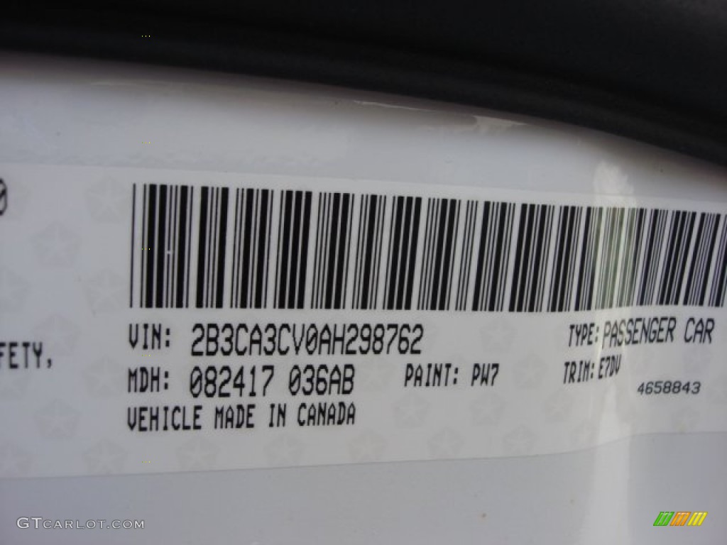 2010 Charger Color Code PW7 for Stone White Photo #62055264