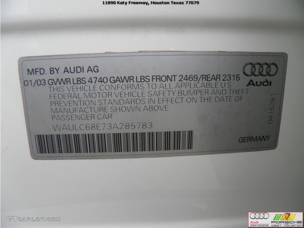 2003 A4 1.8T quattro Sedan - Polar White / Platinum photo #32