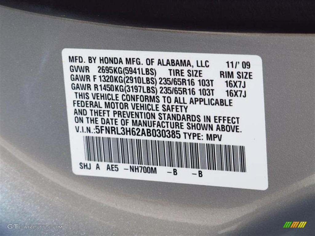 2010 Odyssey EX-L - Alabaster Silver Metallic / Gray photo #20