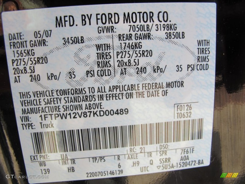 2007 F150 Color Code UA for Black Photo #62069112