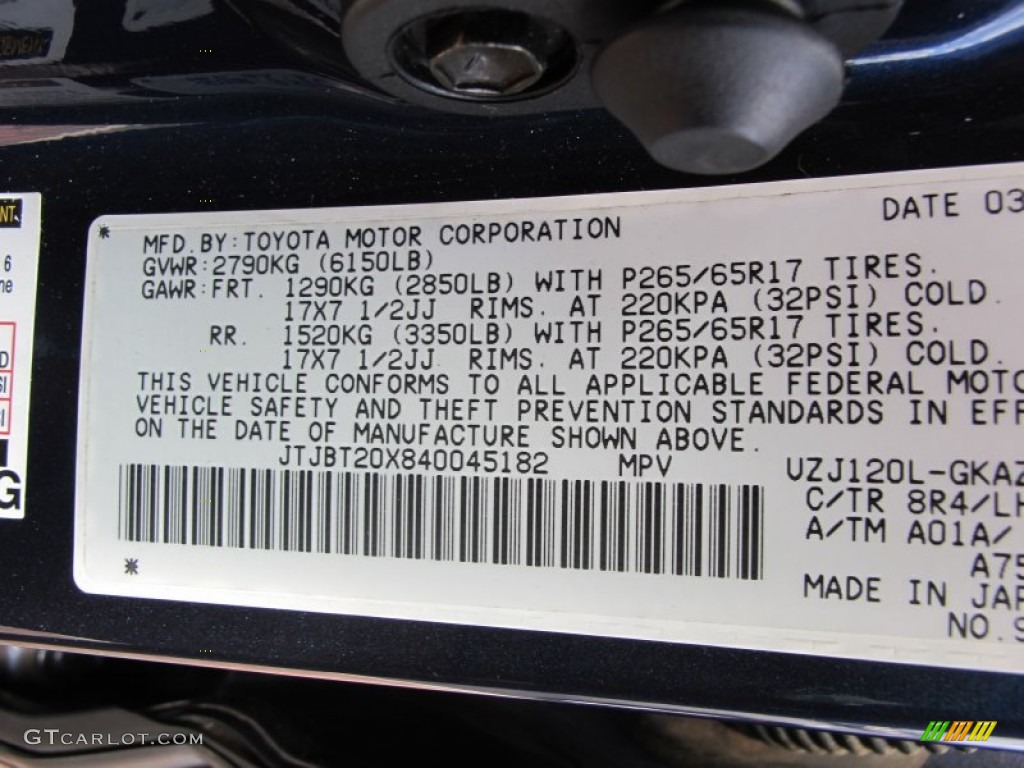 2004 GX Color Code 8R4 for Blue Meridian Pearl Photo #62069961