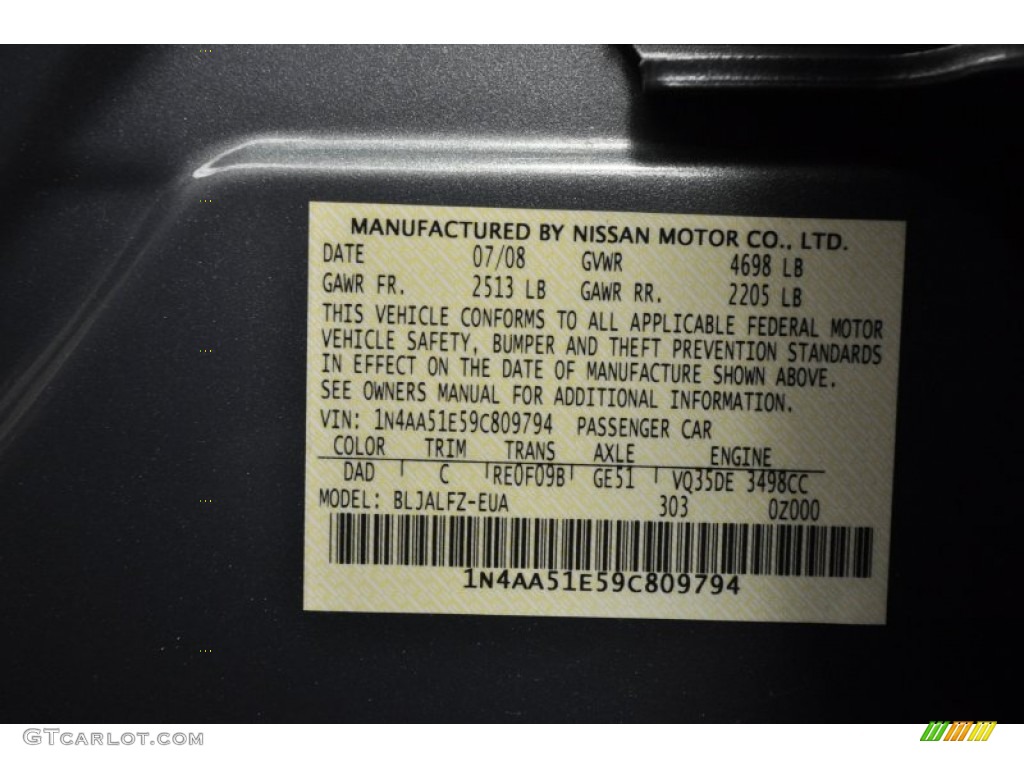 2009 Maxima Color Code DAD for Mystic Jade Metallic Photo #62074067