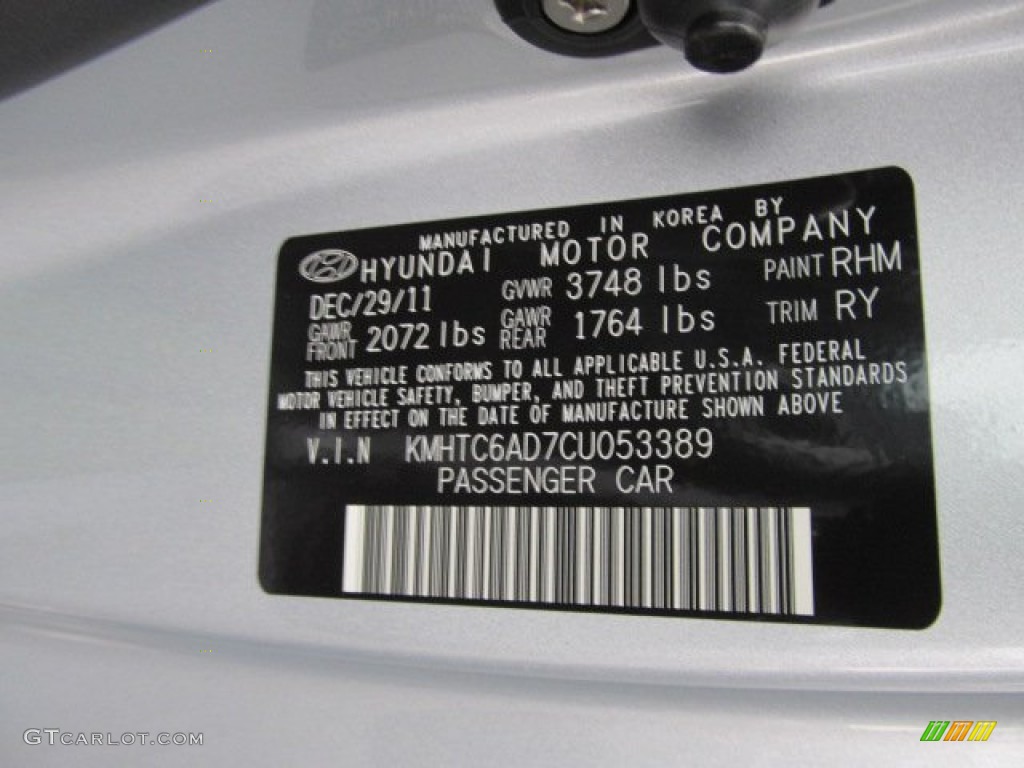 2012 Hyundai Veloster Standard Veloster Model Parts Photos