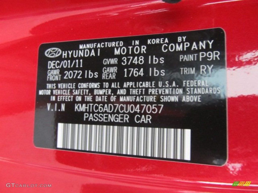 2012 Veloster  - Boston Red / Gray photo #10
