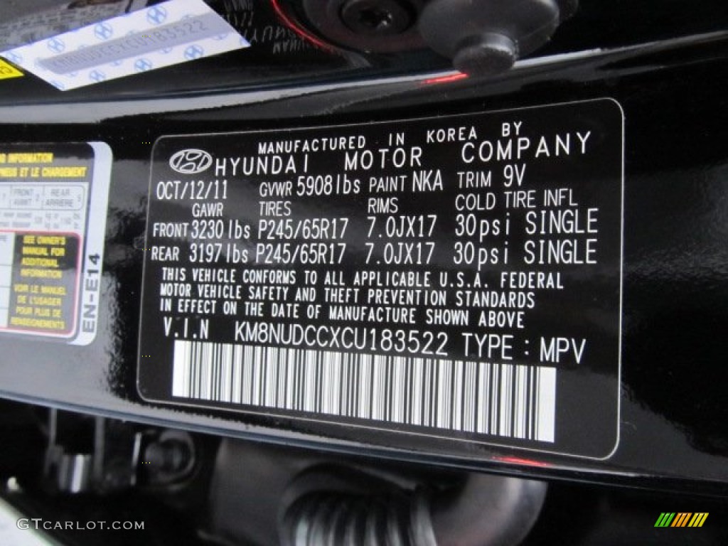 2012 Hyundai Veracruz GLS AWD Color Code Photos