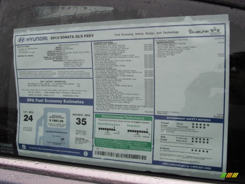 2012 Hyundai Sonata GLS Window Sticker Photo #62081911