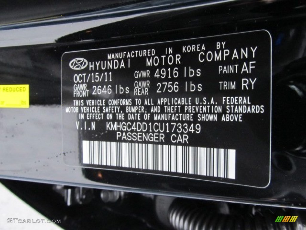 2012 Genesis Color Code AF for Black Noir Pearl Photo #62082144