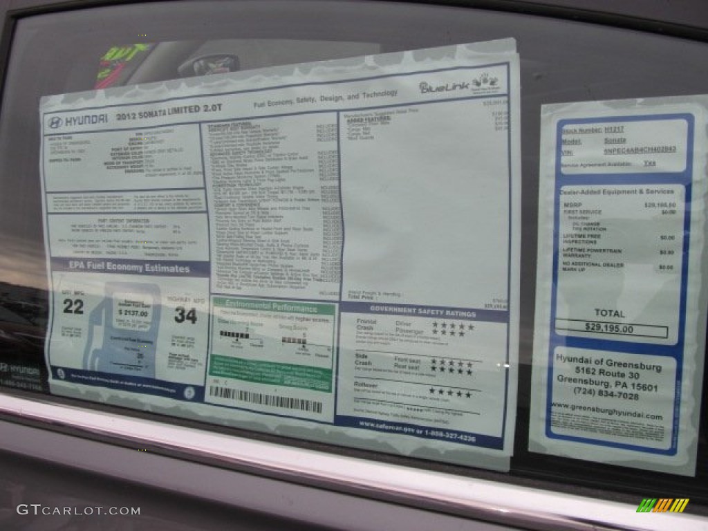 2012 Hyundai Sonata Limited 2.0T Window Sticker Photo #62083335