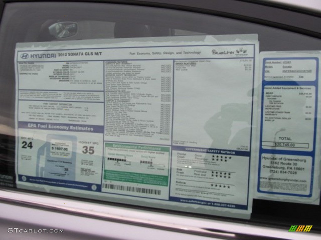 2012 Hyundai Sonata GLS Window Sticker Photo #62084094