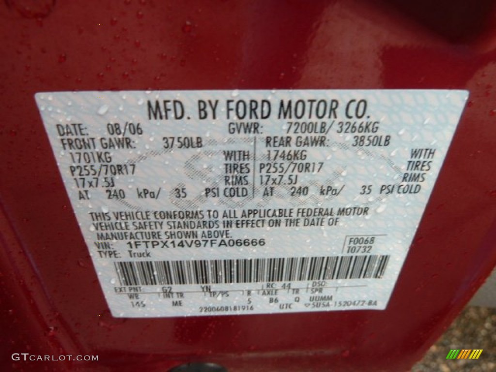 2007 F150 Color Code G2 for Redfire Metallic Photo #62086209