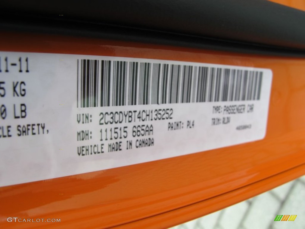 2012 Challenger Color Code PL4 for Header Orange Photo #62089074
