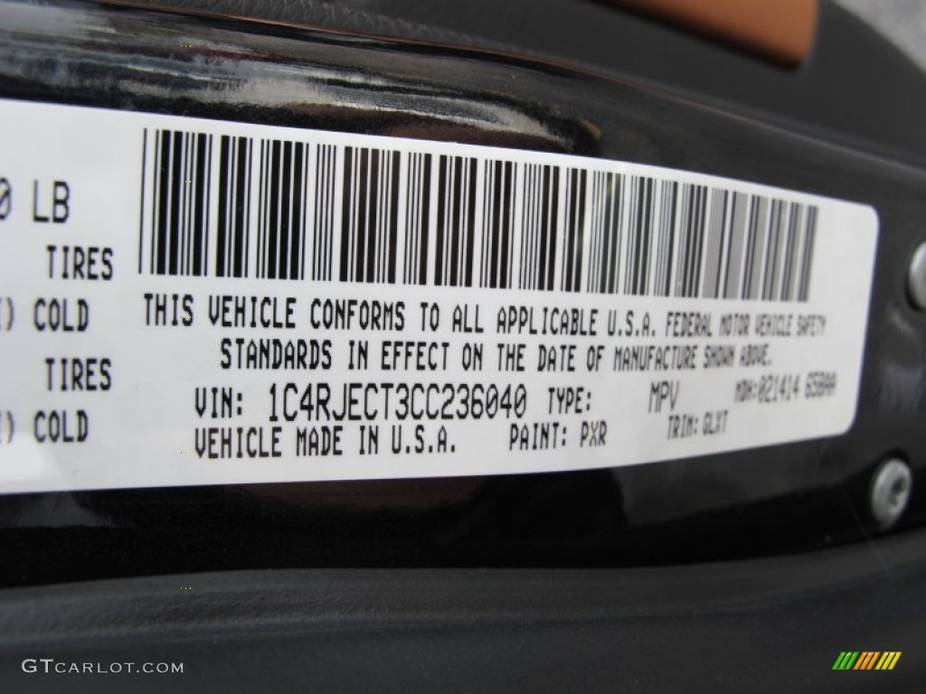 2012 Grand Cherokee Color Code PXR for Brilliant Black Crystal Pearl Photo #62089533