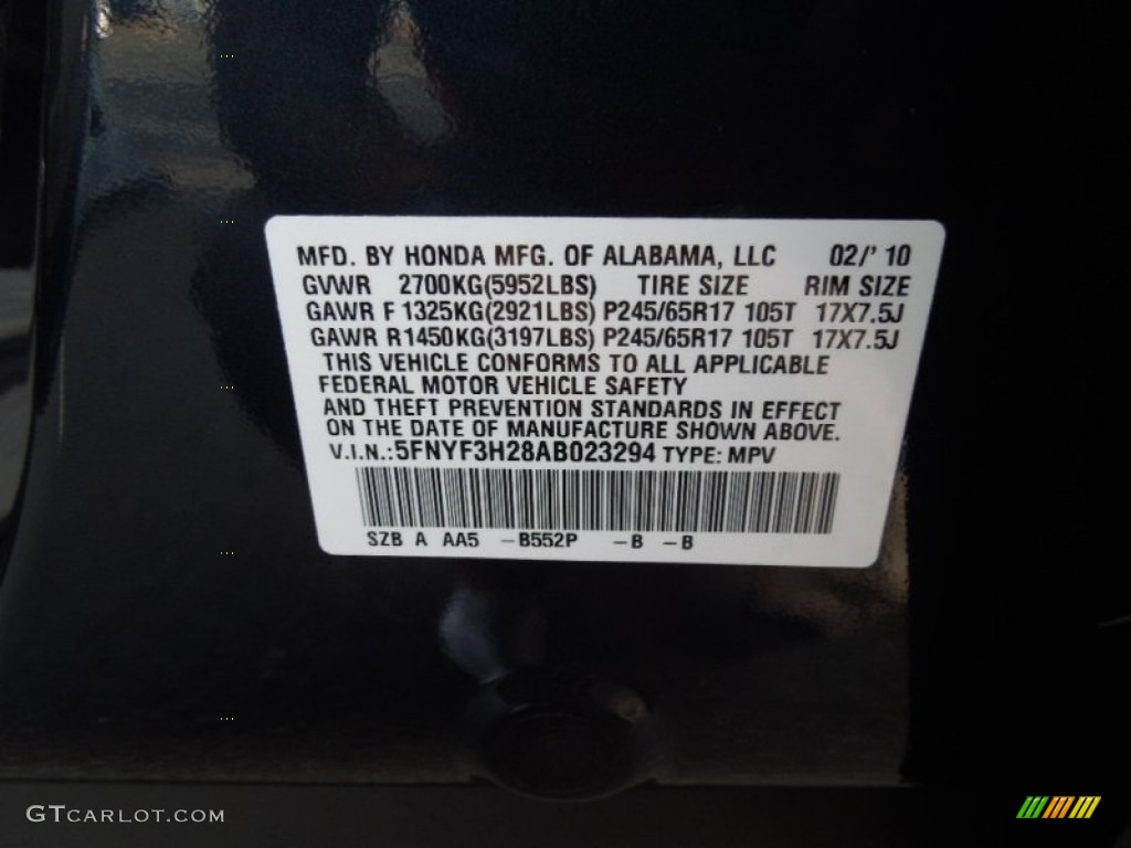 2010 Pilot Color Code B552P for Bali Blue Pearl Photo #62096019