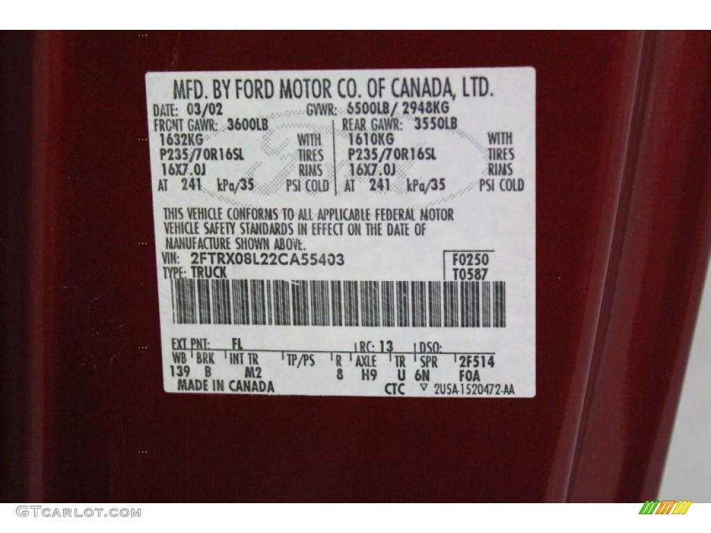 2002 F150 Color Code FL for Toreador Red Metallic Photo #62099930