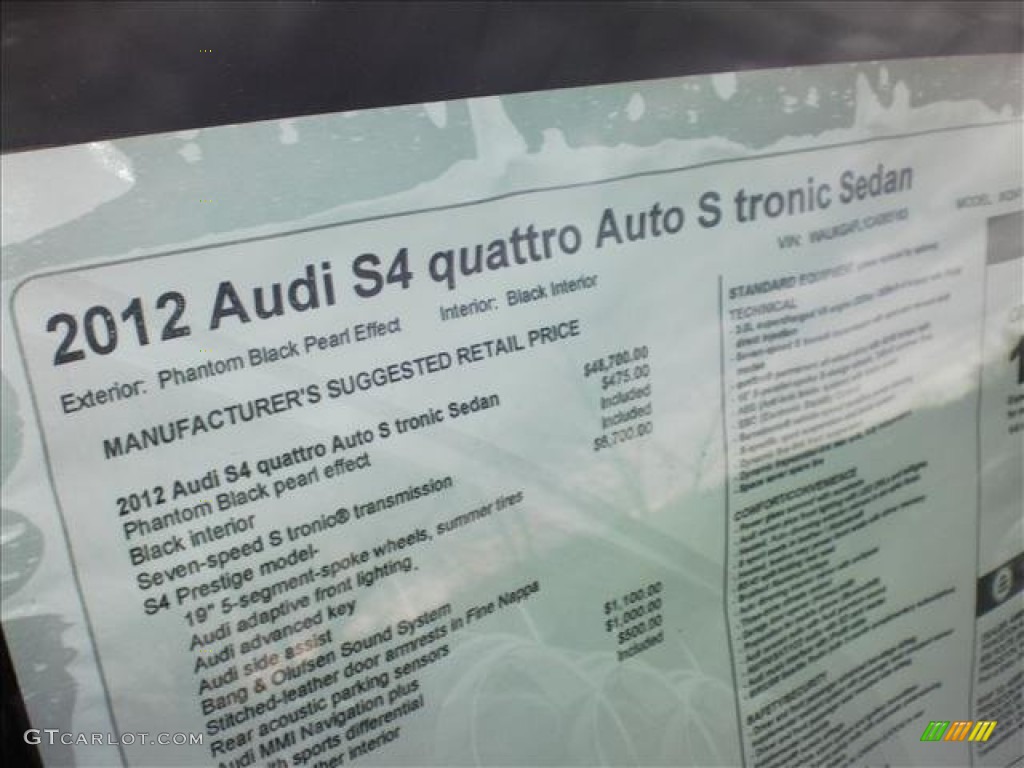 2012 Audi S4 3.0T quattro Sedan Window Sticker Photo #62102591