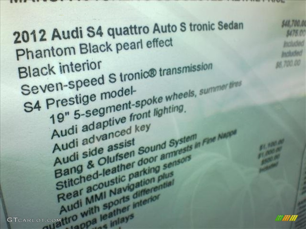 2012 Audi S4 3.0T quattro Sedan Window Sticker Photos