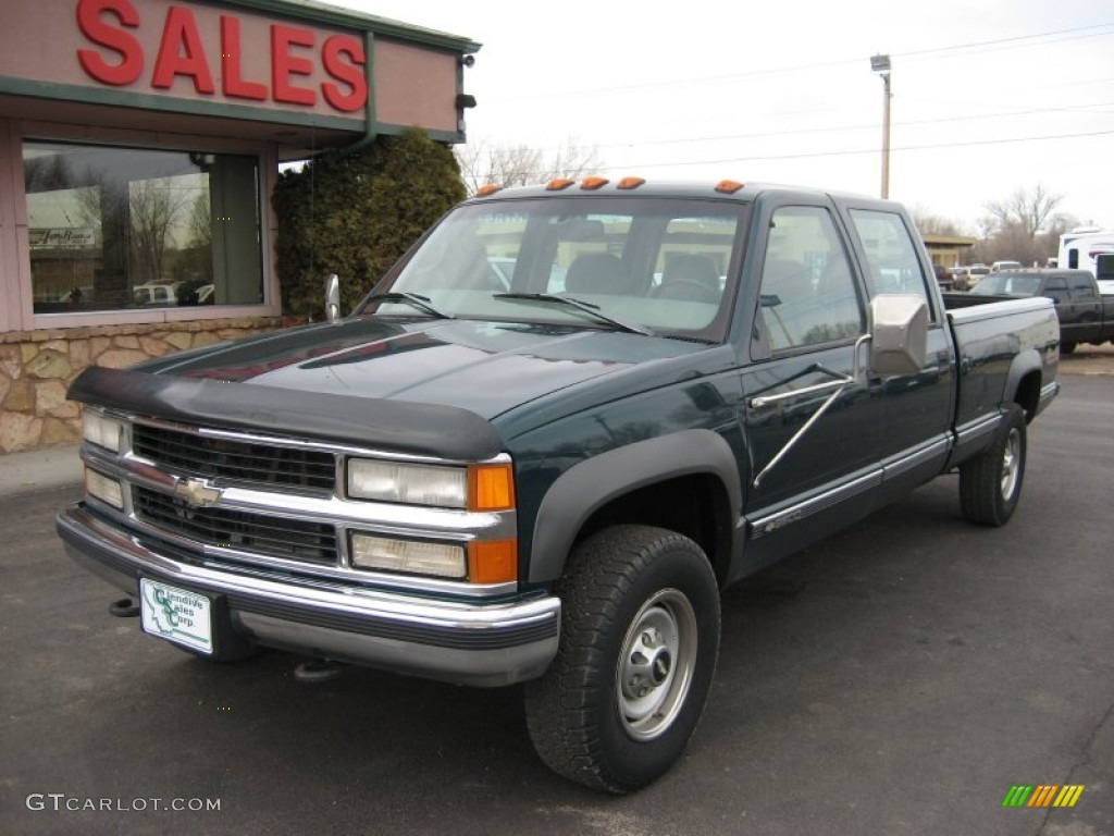 1998 C/K 3500 K3500 Silverado Crew Cab 4x4 - Meadow Green Metallic / Gray photo #1