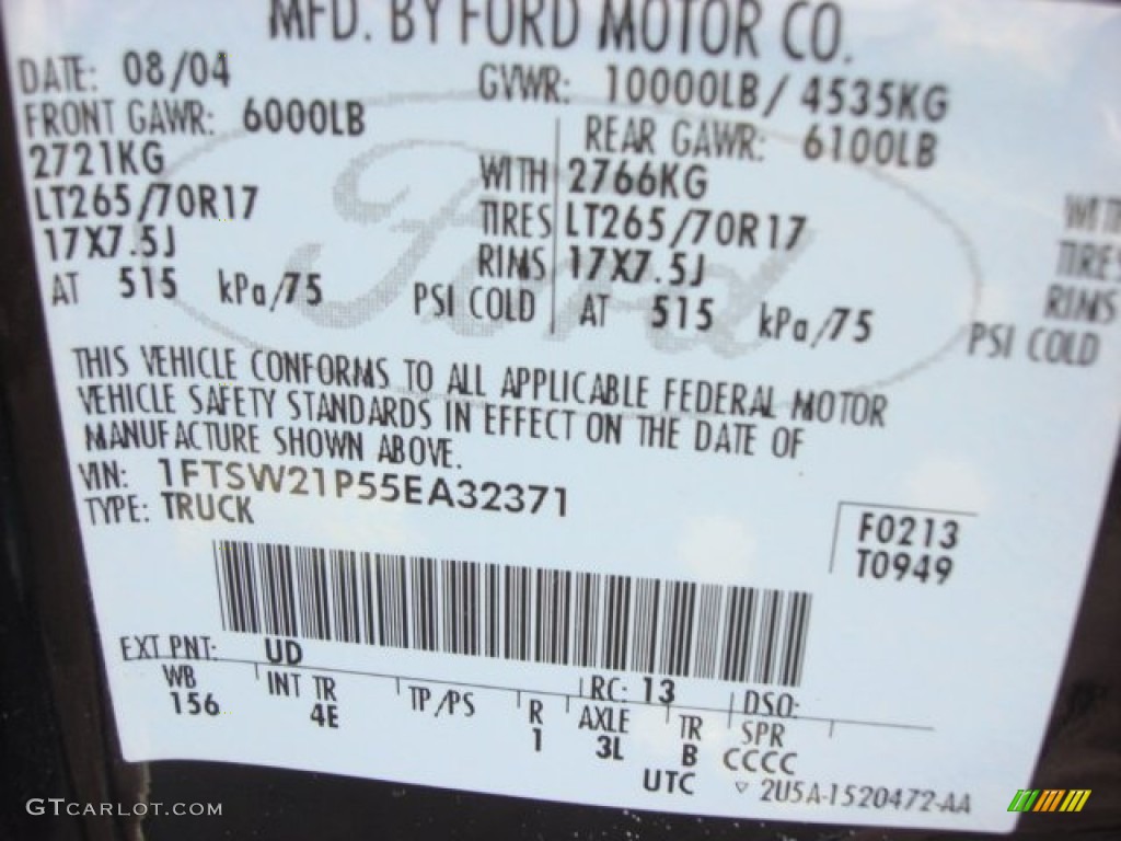 2005 F250 Super Duty Color Code UD for Black Photo #62112305
