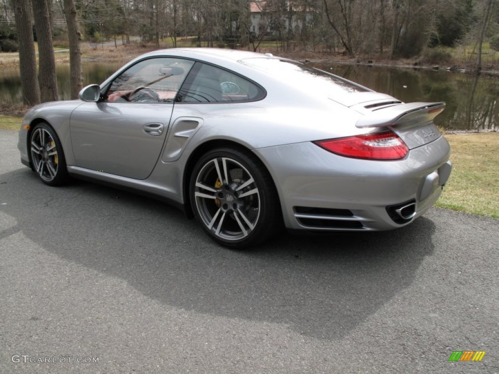 2011 911 Turbo S Coupe - GT Silver Metallic / Carrera Red photo #4