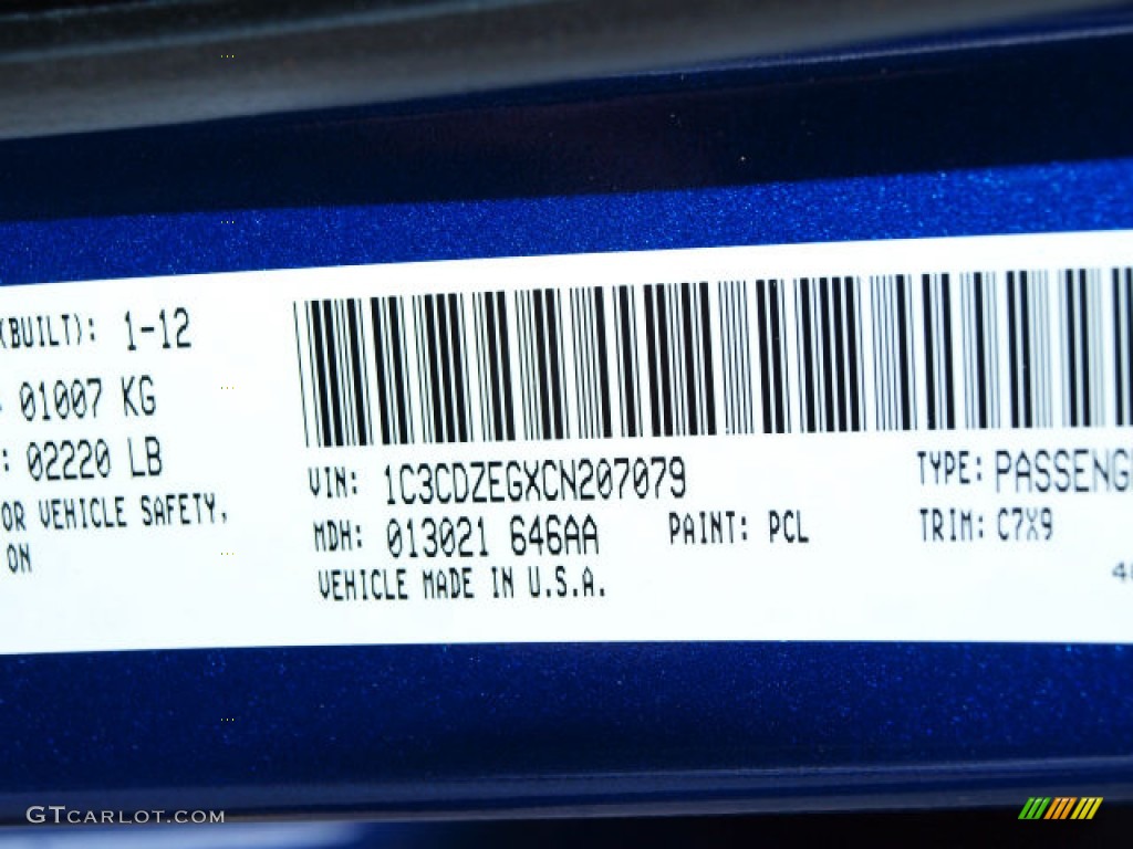 2012 Avenger Color Code PCL for Blue Streak Pearl Photo #62117147