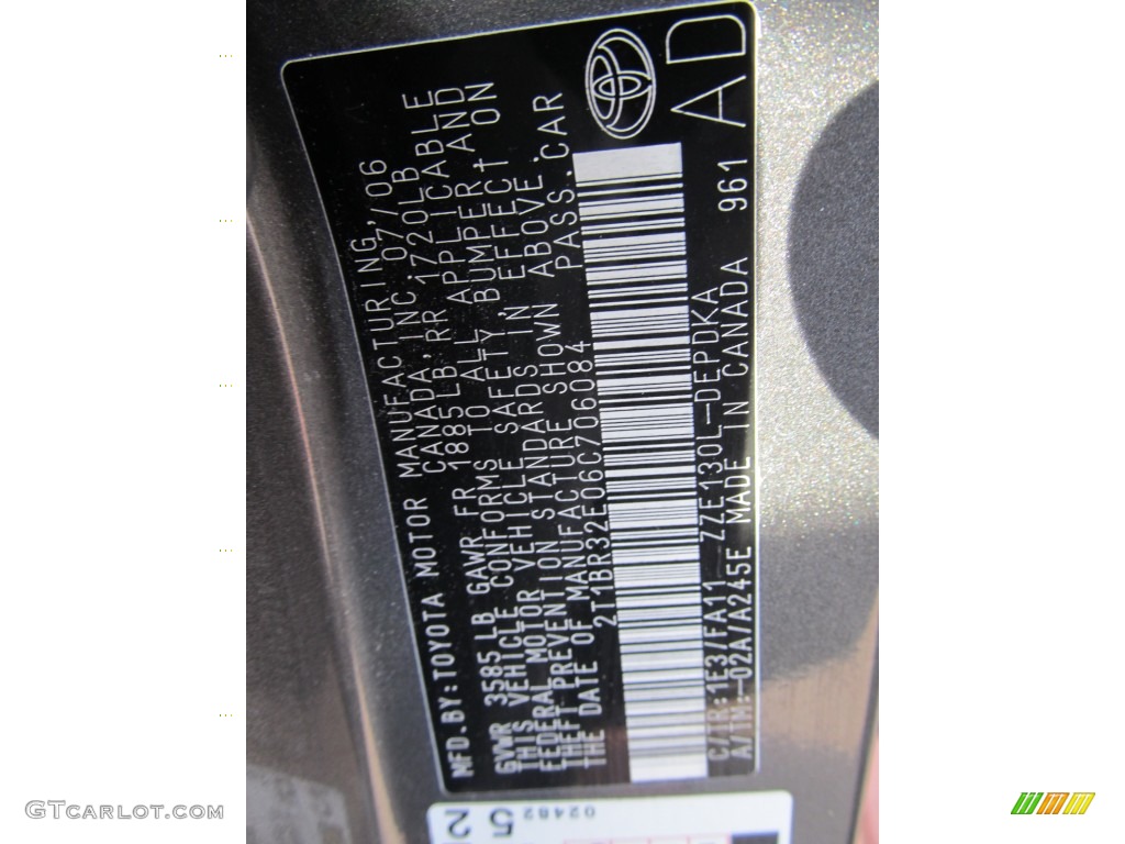 2006 Corolla Color Code 1E3 for Phantom Gray Pearl Photo #62120464