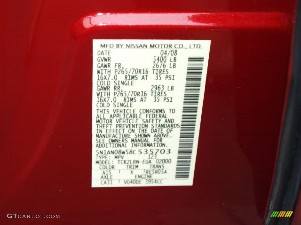 2008 Xterra Color Code A15 for Red Brawn Photo #62120733